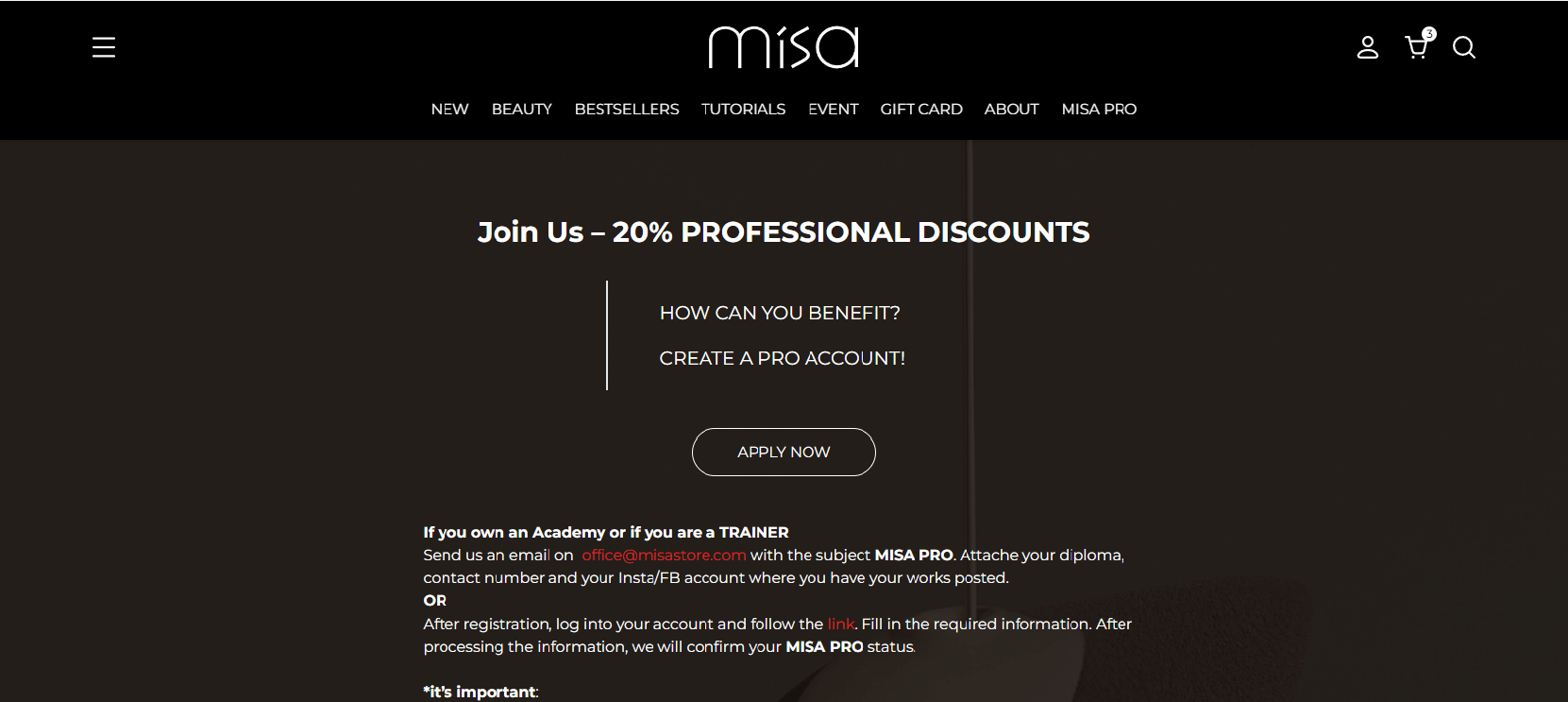 Misa store website