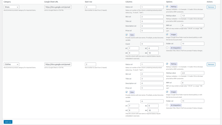 Import Configuration Panel