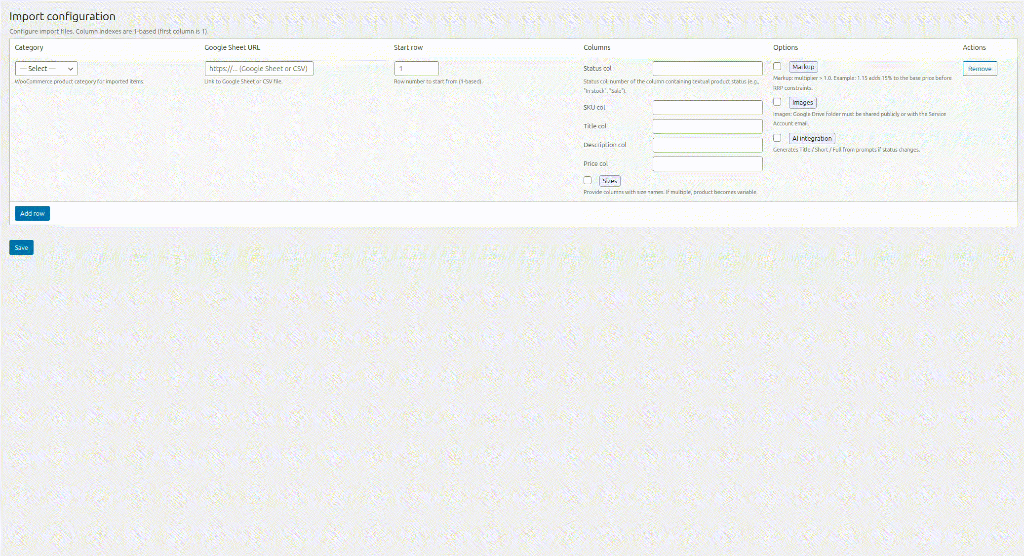 AI Plagin Importer products from google sheets