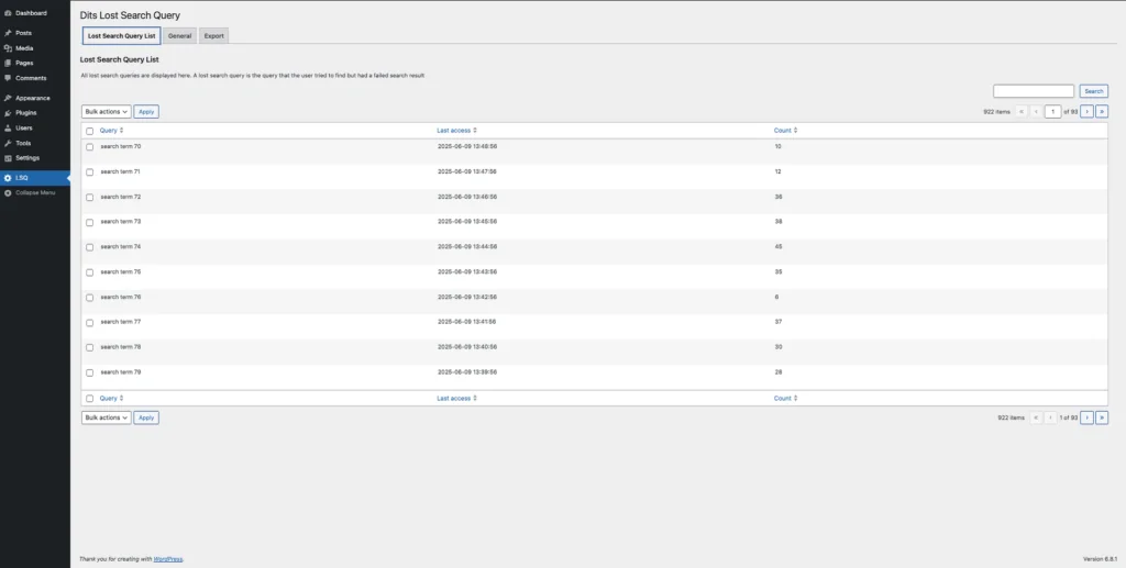 Lost Search Result Tracker Dashboard